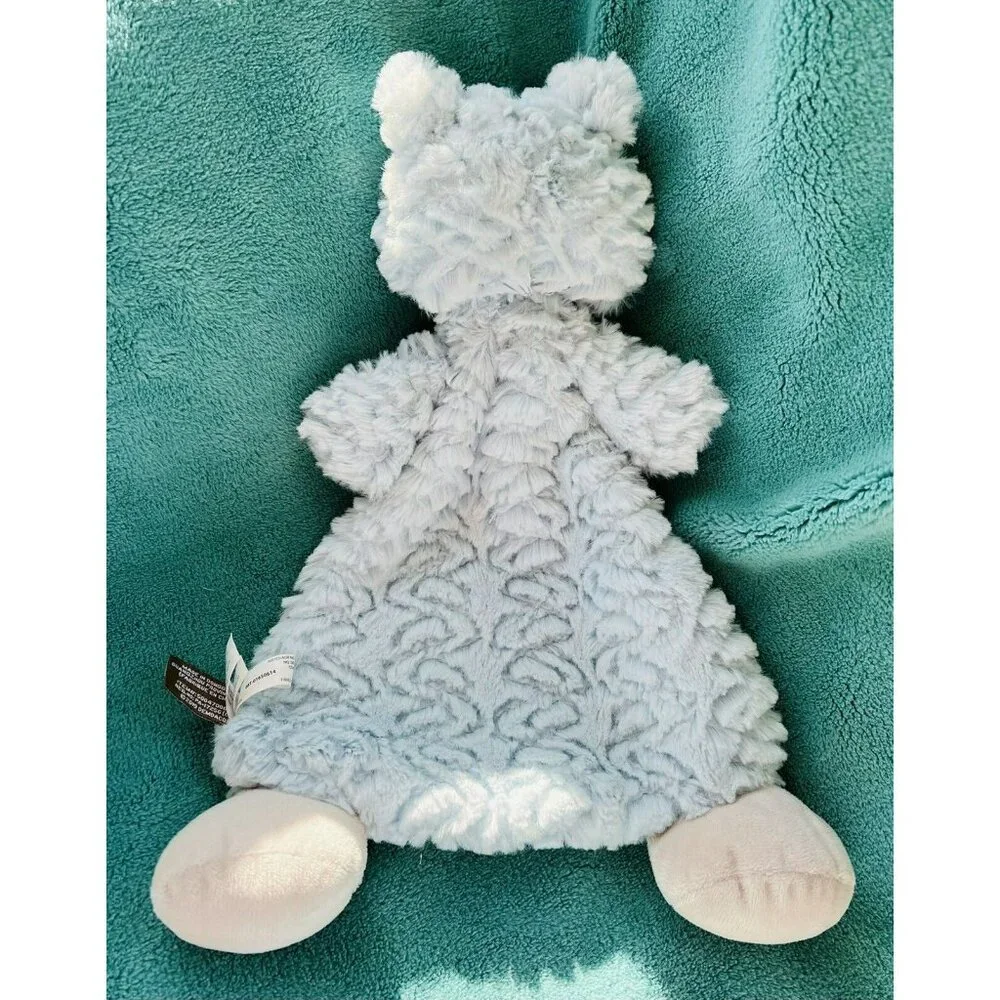 Demdaco Blue Chenille Teddy Bear Security Blanket Plush‎ Lovey Rattle